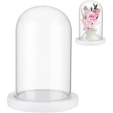 NBEADS Eternal Flower Glass Display Dome Cloche, Glass Display with White Wood Pedestal Bell Jar Cloche for Valentine's Day Mother's Day Flower Decorations Crafts, 4.45×6.42 Inch