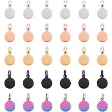 UNICRAFTALE About 30pcs 8mm 5 Colors Metal Round Blank Charms Hypoallergenic Stainless Steel Pendants with Loop Vacuum Plating Charms for DIY Jewelry Making, 3.5mm Hole