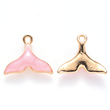 Honeyhandy Alloy Enamel Pendants, Whale Tail Shape, Light Gold, Pink, 15x17.5x3mm, Hole: 1.6mm