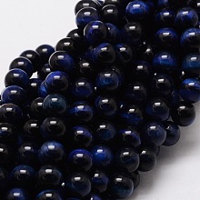 Honeyhandy Natural Tiger Eye Round Beads Strands, Blue, 10mm, Hole: 1mm, about 38pcs/strand, 15.7 inch