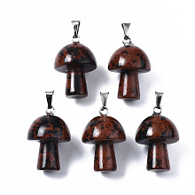 Honeyhandy Natural Mahogany Obsidian Pendants, with Stainless Steel Snap On Bails, Mushroom Shaped, 24~25x16mm, Hole: 5x3mm