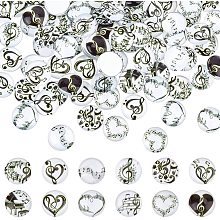 Arricraft 120 Pcs 10mm Black Music Note Pattern Printed Glass Cabochons, 12 Styles Flatback Dome Cabochons, Mosaic Tile for Photo Pendant Making Jewelry, Black Music Note