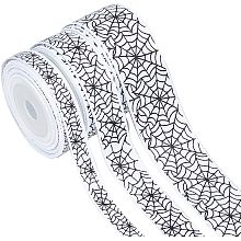 GORGECRAFT 15Yards Halloween Wired Edge Ribbon 9/16/25mm Wide Spider Web Lace Ribbon White Printed Polyester Grosgrain Striped Ribbons for Wreath Costume Decoration DIY Crafting Home Decor