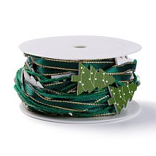 Polyester Cord, for Christmas Party Decoration, Christmas Tree with Cotton Cord and Wood Findings, Green, 2~6mm, about 5m/roll