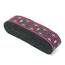 PandaHall Elite Ethnic Style Rhombus Pattern Polyester Ribbon, Clothing Accessories, Deep Pink, 36895 inch(33mm), about 7.66 Yards(7m)/pc