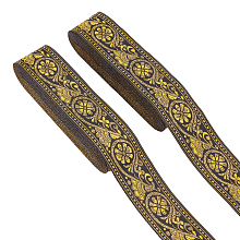 AHANDMAKER Ethnic style Embroidery Polyester Ribbons, Jacquard Ribbon, Garment Accessories, Single Face Floral Pattern, Yellow, 1-3/8 inch(34mm), 7m/roll