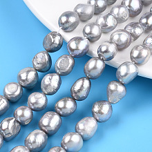 Honeyhandy Natural Cultured Freshwater Pearl Beads Strands, Baroque Pearls Keshi Pearl Beads, Two Sides Polished, Dyed, Light Grey, 8~14x9~12x9~11mm, Hole: 0.7mm, about 29~34pcs/strand, 13.98~14.37 inch(35.5~36.5cm)