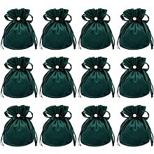 NBEADS 12 Pcs Velvet Bags, Drawstring Pouches Jewelry Storage Bags with Plastic Imitation Pearl for Christmas Wedding Birthday Party Favors, Dark Green, 13.2x14cm