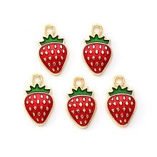 Arricraft Light Gold Plated Alloy Enamel Pendants, Strawberry, Red, 16.8x10x1.5mm, Hole: 1.8mm