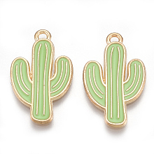 Honeyhandy Alloy Pendants, Cadmium Free & Lead Free, with Enamel, Cactus, Light Gold, Light Green, 26x15.5x1mm, Hole: 1.4mm