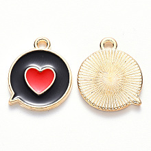 Honeyhandy Alloy Enamel Pendants, Flat Message Box with Heart, Light Gold, Black, 17x14x1.5mm, Hole: 1.6mm