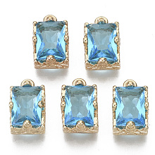 Honeyhandy Glass Rhinestone Pendants, with Light Gold Plated Brass Claw Open Back Settings, Rectangle, Faceted, Aquamarine, 10x6x5mm, Hole: 1mm