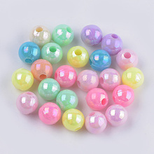 Opaque Acrylic Beads, AB Color ,Round, Mixed Color, 8x7.5mm, Hole: 2.5mm