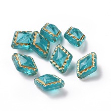 Plating Transparent Acrylic Beads, Golden Metal Enlaced, Rhombus, Light Sea Green, 18x14x9~9.5mm, Hole: 1.5mm