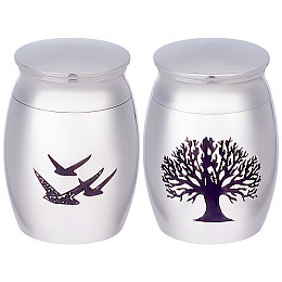 CREATCABIN 2Pcs Small Tree Birds Print Pet Urns Always in My Heart Memorial Ashes Holder Mini Engraved Urns Metal Cremation Keepsake Stainless Steel Urns for Pet Dog Cat Rabbit 1.18 x 1.57 Inch Sliver