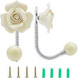 NBEADS 2 Pack Heavy Duty Flower Wall Hooks, Porcelain Clothes Hook Coat Hook Hat Hanger Decorative Wall Hooks for Hanging Scarf, Bag, Towel, Hat- Light Yellow