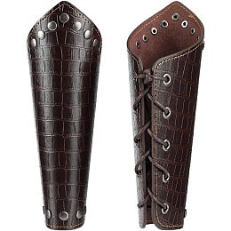 GORGECRAFT 2PCS Leather Arm Guards Medieval Leather Archery Bracers Rivet Lizard Grain PU Leather Gauntlet Wristband Adjustable Arm Armor Cuff for Halloween Cosplay Knight Costumes, Coconut Brown