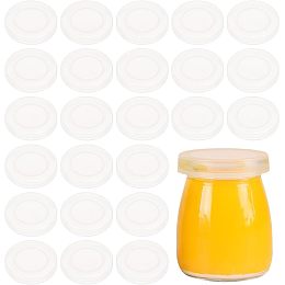 Plastic Bottle Caps Replacement for Glass Pudding Bottle, Bottle Lids, Flat Round, White, 53x11mm, Inner Diameter: 51mm