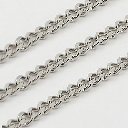 Honeyhandy 304 Stainless Steel Twisted Chains, Unwelded, Faceted, Stainless Steel Color, 3.7x3x1.2mm