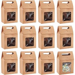 PandaHall Elite 12pcs Treat Gift Boxes Kraft Paper Boxes Dessert Bakery Boxes with Display Window Packing Box for Christmas Halloween Easter New Year Festival Birthday Party 3.1x5.2x5 inch