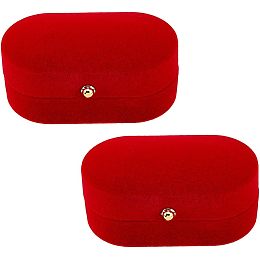 2pcs Oval Velvet Ring Box Holder Wider Slot Double Wedding Ring Display Box Personalized Ring Display Case Elegant Jewelry Keepsake Casket for Wedding Engagement(Red)