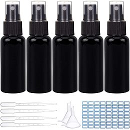 BENECREAT 20 Pack 1.7oz/50ml Black Plastic Spray Bottle with Fine Mist Sprayers Atomizer Caps for Home Cleaning, Aromatherapy and Beauty Care