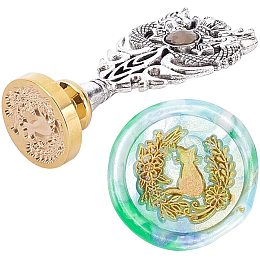 CRASPIRE Cat Wax Seal Stamp Flower Vintage Sealing Wax Stamps Dragon Rhinestone Alloy Metal Handle Replacement with 25mm Removable Brass Head for Halloween Invitaion Wedding Crads Gift Wrap-Silver