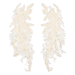 FINGERINSPIRE Leaf Polyester Embroidery Lace Appliques, Ornament Accessories for Cheongsam, Dress, Light Goldenrod Yellow, 342x125x3mm, 1 pair/box