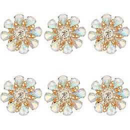 FINGERINSPIRE 6PCS Rhinestone Shank Buttons Flower Pattern Rhinestone Buttons Acrylic Rhinestone Buttons for Sewing Crystal AB Rhinestone Jewlery Buttons for DIY Crafts Clothes Fabric Hat Decoration