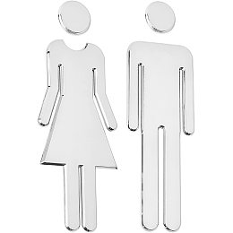 GORGECRAFT Restroom Identification Signs Men Women Brushed Bathroom Door Signage Decor Plastic Figure Set Self Adhesive Back for Business Office Restaurant (Silver)