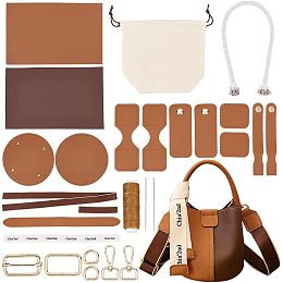 WADORN DIY PU Leather Bag Making Kit for Women, Handbags Sewing Kit for Adult DIY Bucket Bag Making Kit with Lined Pockets DIY Purse Cross Leather Craft Bag Making Supplies, 6.7x6.7 Inch, Brown