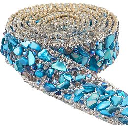 PandaHall Elite 1.1 Yard Crystal Rhinestone Trim 20mm Hot fix Ribbon Blue Crystal Rhinestone Appliques Imitation Gemstone Beaded Iron On Applique for Hair Pins Collar Hat Dresses Clothing Decor