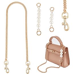 WADORN 3 Style Pearl Purse Extender Chain, 60cm Iron Shoulder Bag Chain Straps Cross Body Bag Chains Replacement Straps for Shoulder Cross Body Handbag