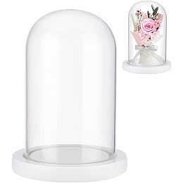 NBEADS Eternal Flower Glass Display Dome Cloche, Glass Display with White Wood Pedestal Bell Jar Cloche for Valentine's Day Mother's Day Flower Decorations Crafts, 4.45×6.42 Inch