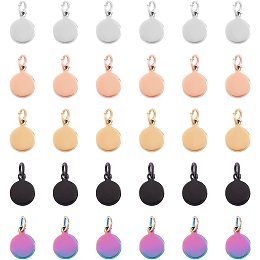 UNICRAFTALE About 30pcs 8mm 5 Colors Metal Round Blank Charms Hypoallergenic Stainless Steel Pendants with Loop Vacuum Plating Charms for DIY Jewelry Making, 3.5mm Hole