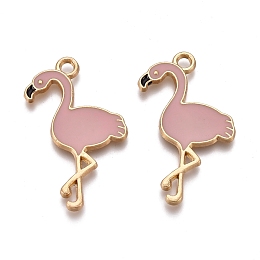 Honeyhandy Alloy Enamel Pendants, Flamingo Shape, Golden, Thistle, 28.5x18x1mm, Hole: 2mm