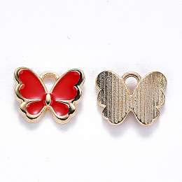 Honeyhandy Alloy Enamel Charms, Butterfly, Light Gold, Red, 10.5x13x3mm, Hole: 2mm