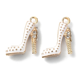 Honeyhandy 2Pcs Alloy Enamel Stilettos Pendants, Cadmium Free & Lead Free, with Rhinestone, High-heeled Shoes, Light Gold, Creamy White, 17.5x14x6mm, Hole: 2mm