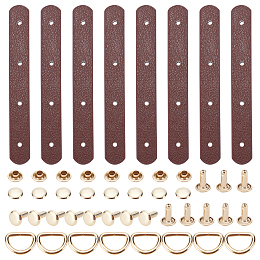 WADORN 4 Sets Leather Bag Suspension Clasp Kit, Metal Bag Buckles Bag Strap Connector Handbag Chain Link Clasps Including Leather Strap D Ring Leather Craft Purse Hardware Supplies, 9.5x1.3 cm, Brown