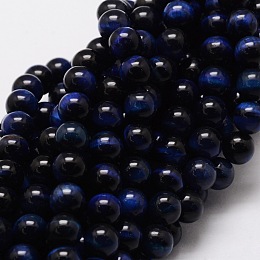 Honeyhandy Natural Tiger Eye Round Beads Strands, Blue, 10mm, Hole: 1mm, about 38pcs/strand, 15.7 inch