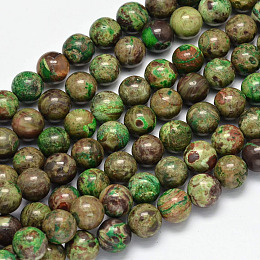 Honeyhandy Dyed Natural Ocean Agate/Ocean Jasper Round Beads Strands, Olive Drab, 10mm, Hole: 1mm, about 40pcs/strand, 15.7 inch