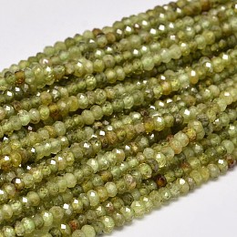 Honeyhandy Faceted Rondelle Natural Green Green Garnet Beads Strands, Andradite Beads, 3x2mm, Hole: 1mm, about 187pcs/strand, 15.5 inch