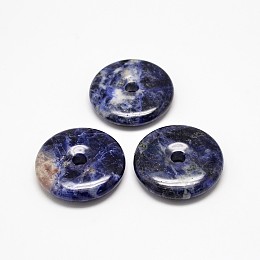 Honeyhandy Natural Sodalite Pendants, Donut/Pi Disc, Donut Width: 17mm, 37~40x7~10mm, Hole: 6~8mm