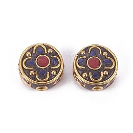 Honeyhandy Handmade Indonesia Beads, with Brass Findings, Flat Round, Blue, 15x8mm, Hole: 2mm