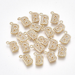 Honeyhandy Brass Cubic Zirconia Charms, Letter, Clear, Real 18K Gold Plated, Letter.B, 9.5x7x1.5mm, Hole: 1mm