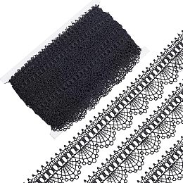 GORGECRAFT 15 Yards Black Venice Craft Lace Trim 1.5 Inch Polyester Wavy Ribbon Crochet Floral Eyelet Lace Fabric Tulle Crafting Scalloped Edge for Sewing DIY Crafts Present Wrapping Wedding Decor