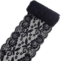 GORGECRAFT 5 Yards 6 Inch Wide Stretch Elastic Lace Ribbon Floral Rose Pattern Trim Fabric Sewing for Dress Tablecloth Hair Band Wedding Decorations(Black)