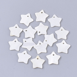 Honeyhandy Freshwater Shell Pendants, Star, Seashell Color, 12x12x2mm, Hole: 1.2mm