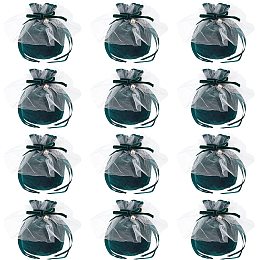 NBEADS 12 Pcs Small Velvet Bags with Drawstrings, 5.6×5.86" Velvet Pouch Velvet Jewelry Bags Wrapping Bags Drawstring Jewelry Pouches for Wedding Favors, Christmas, Party Favors, Birthday, Dark Green