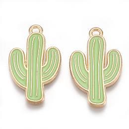 Honeyhandy Alloy Pendants, Cadmium Free & Lead Free, with Enamel, Cactus, Light Gold, Light Green, 26x15.5x1mm, Hole: 1.4mm